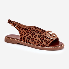 Platta sandaler med dekoration brun leopardtryck 4