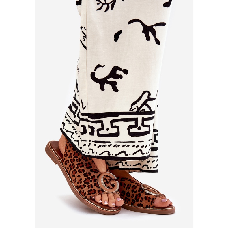 Platta sandaler med dekoration brun leopardtryck 1