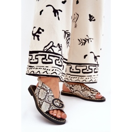Platta sandaler med en ormdekoration Beige-Brown Mönster 2