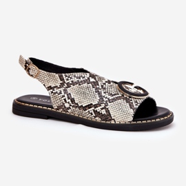 Platta sandaler med en ormdekoration Beige-Brown Mönster 4