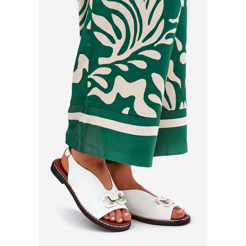 Flat -hanterade sandaler med dekoration Eco Leather White vit 1