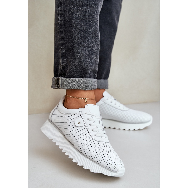 S.Barski Lädersportskor på plattformen med Glitter LR51-629 White vit 2