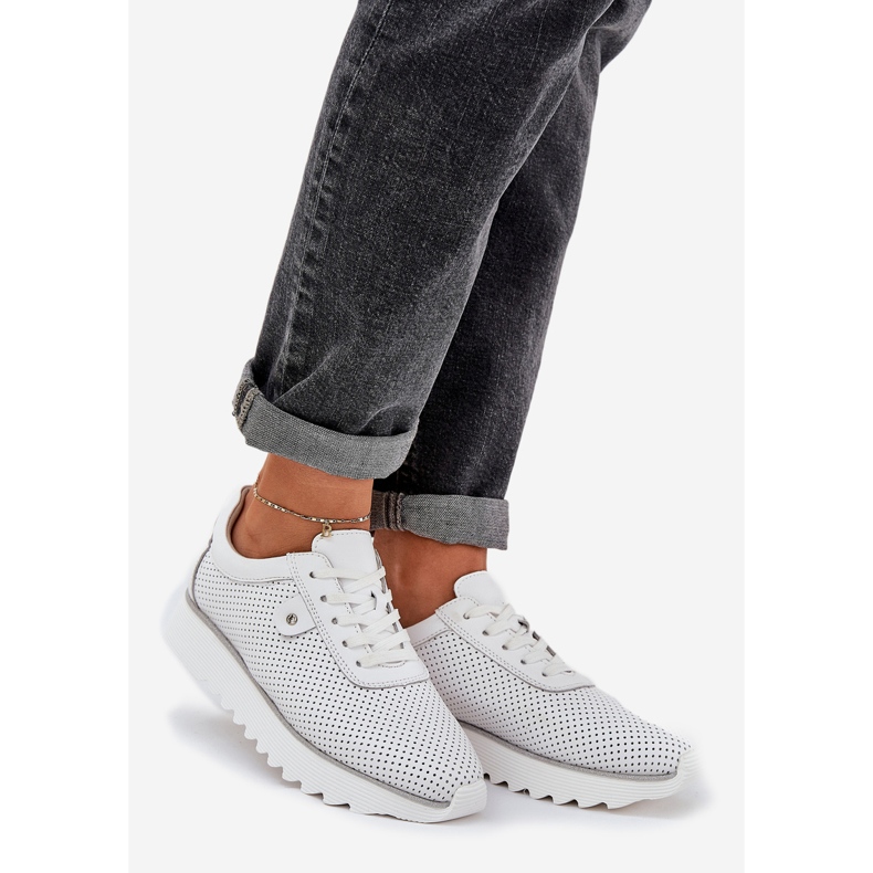 S.Barski Lädersportskor på plattformen med Glitter LR51-629 White vit 1