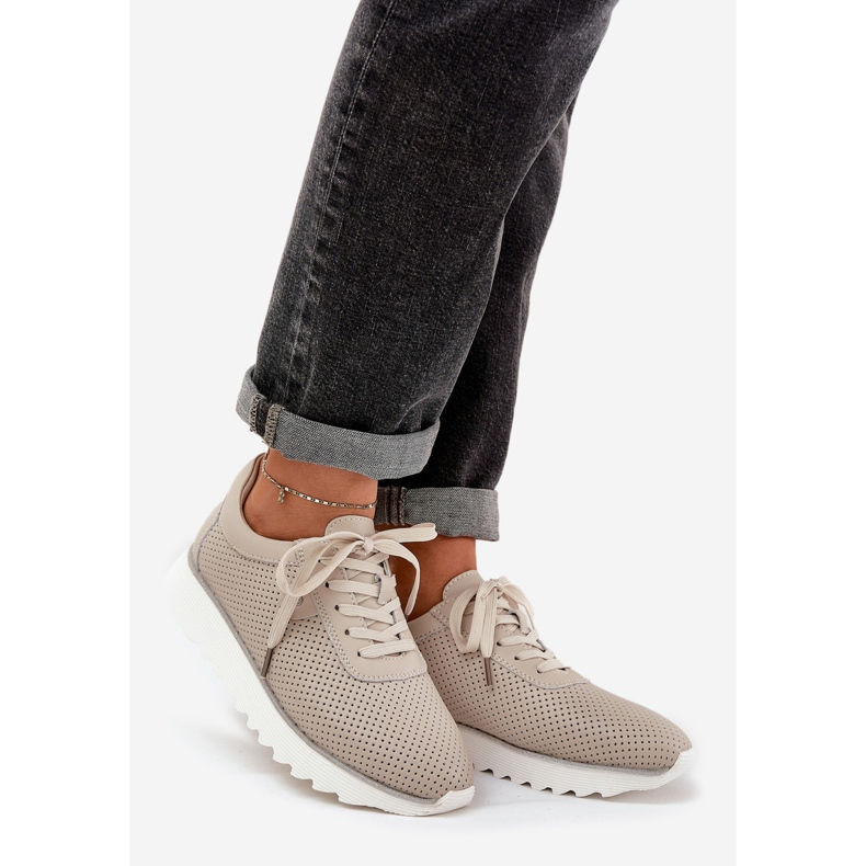 S.Barski Lädersportskor på plattformen med Glitter LR51-629 Beige 1