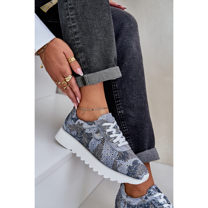 S.Barski Mockmönstrade sportskor på en plattform med D&amp;A LR51-635 Glitter blå 1