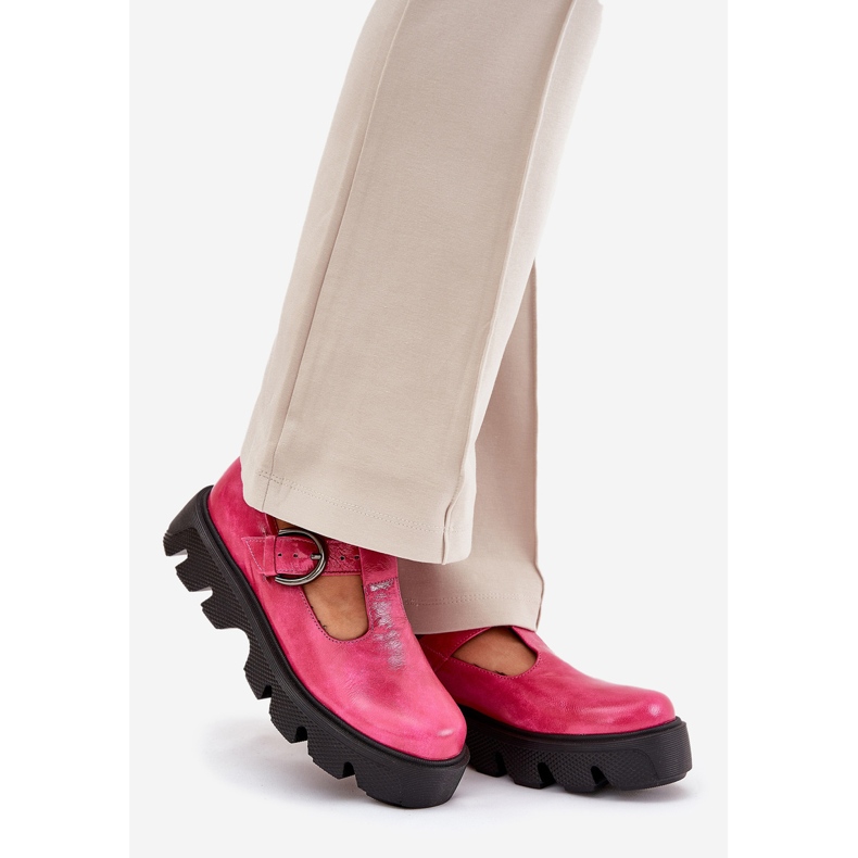 Målade läderskor med en Zazoo Buckle 20183 Fuchsia rosa 1