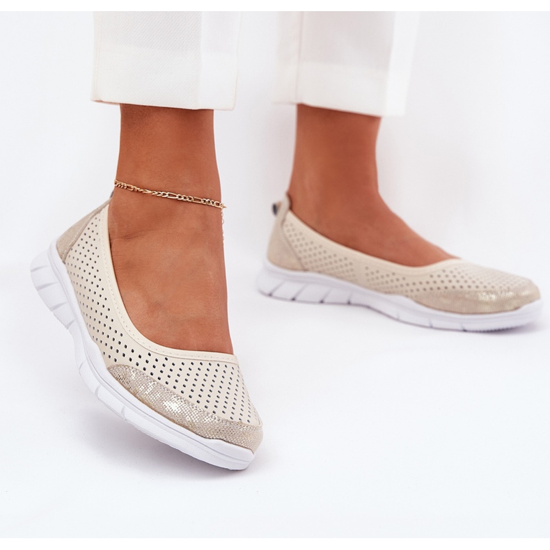 Läder openwork vinceza ballerinas 95323 beige 2