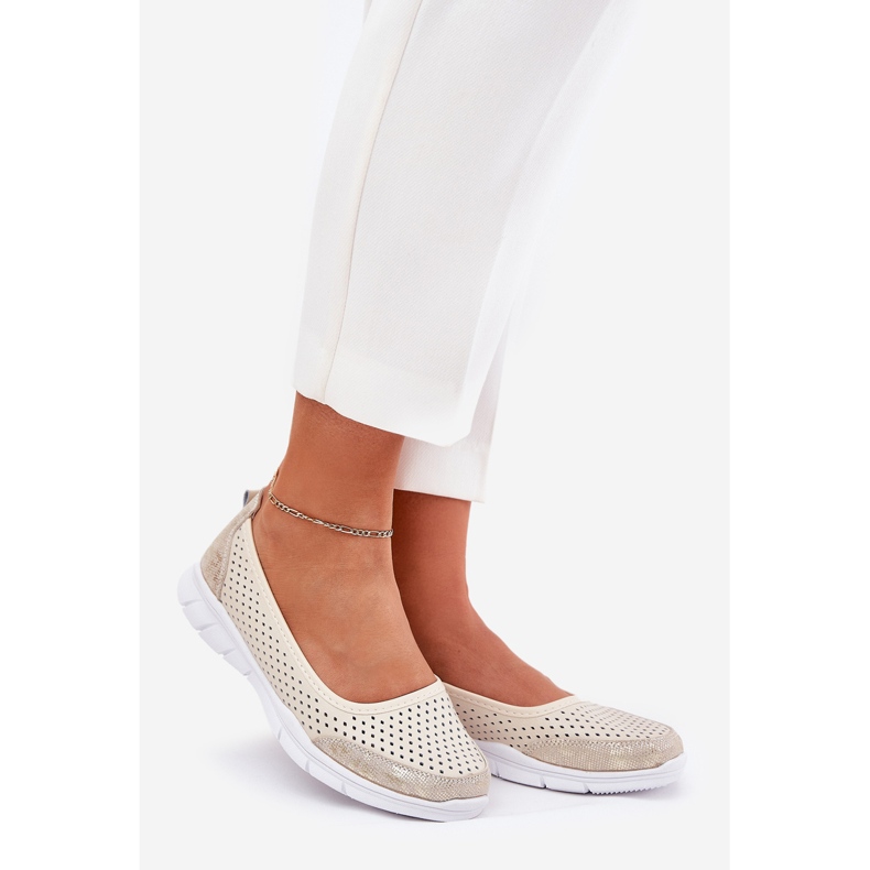Läder openwork vinceza ballerinas 95323 beige 1