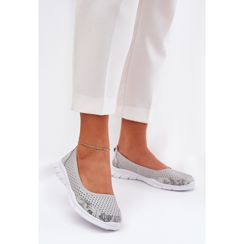 Läder openwork vinceza ballerinas 95323 grå 2