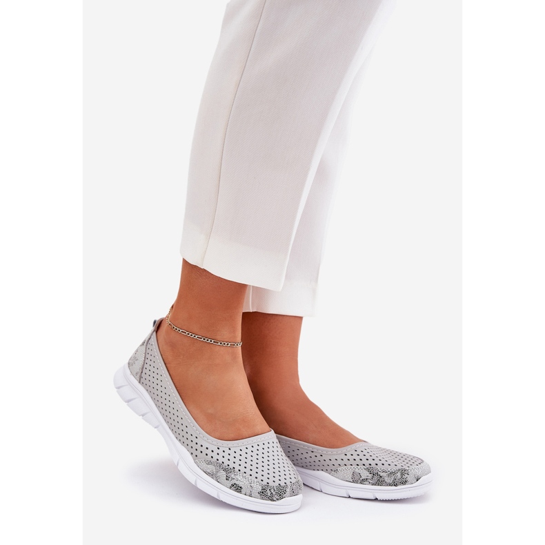Läder openwork vinceza ballerinas 95323 grå 1