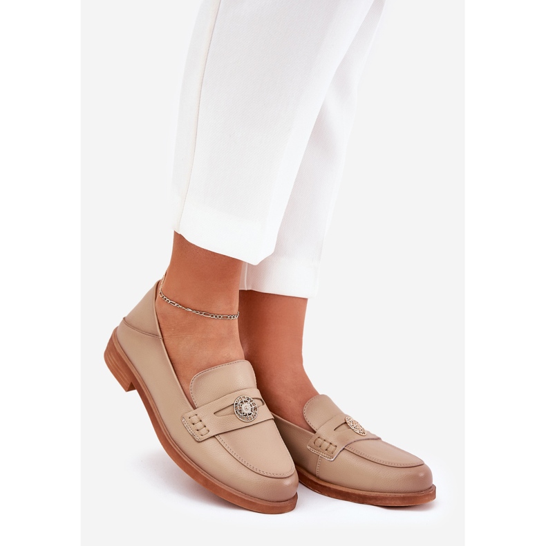 Eleganta kvinnors loafers tillverkade av naturligt Vinceza -läder 18100 Beige 1
