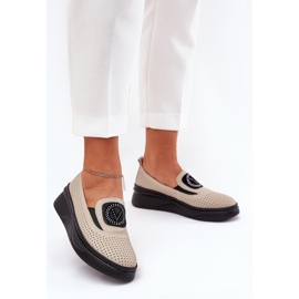 Women's Leather Loafers på plattformen och Vinceza 79522 Beige 1