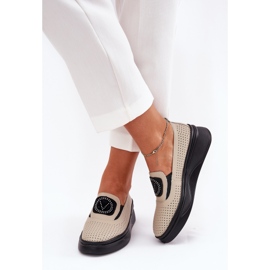 Women's Leather Loafers på plattformen och Vinceza 79522 Beige 2