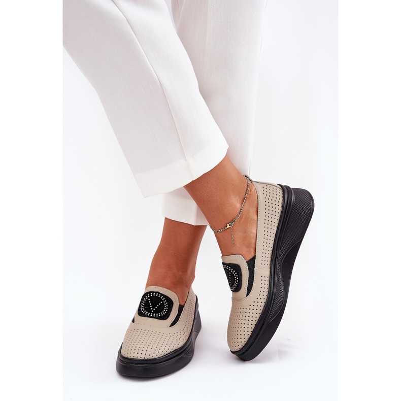 Women's Leather Loafers på plattformen och Vinceza 79522 Beige 2