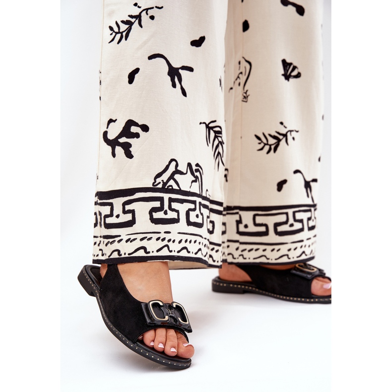 Jezzi Platta sandaler med dekoration eko mocka svart 2