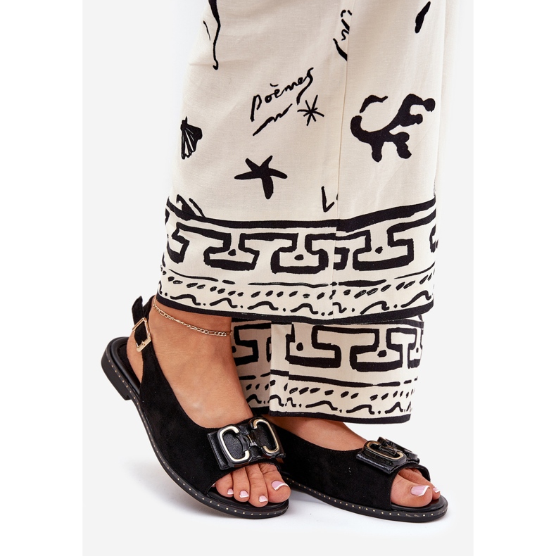 Jezzi Platta sandaler med dekoration eko mocka svart 1