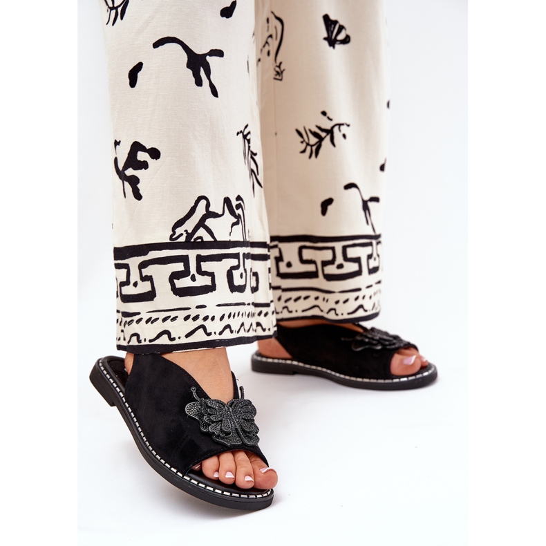 Jezzi Flat -hanterade kvinnosandaler med en svart dekoration 2