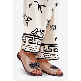 Jezzi Glänsande kvinnasandaler med dekoration plattrosa guld 1