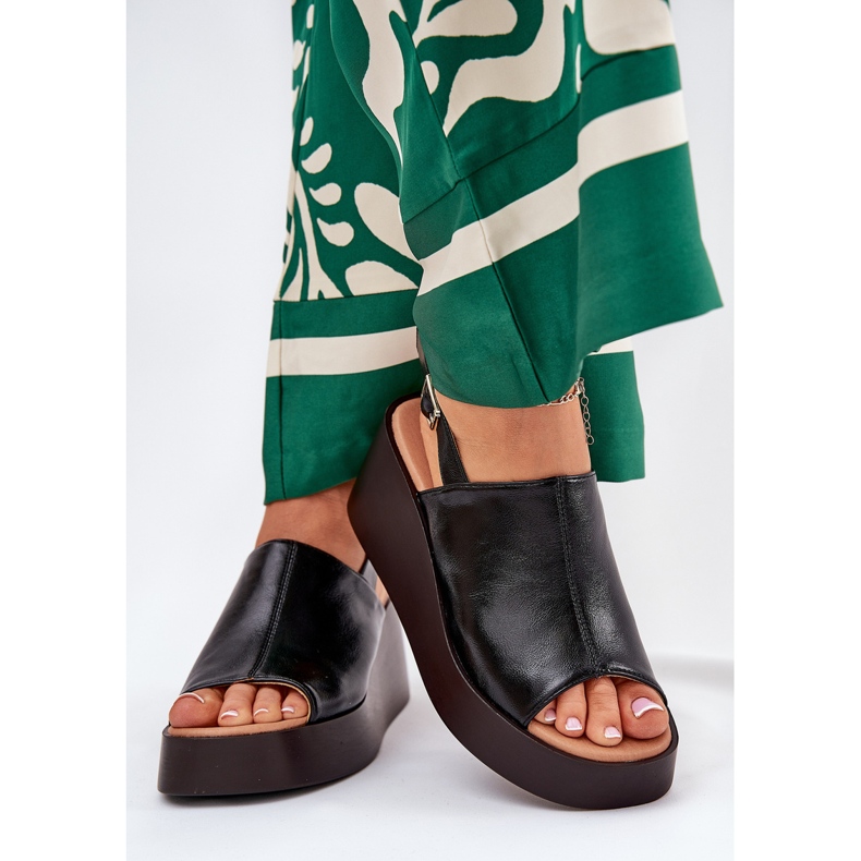 Jezzi Kvinnors sandaler med ekläder på plattformen och svarta kilar 2