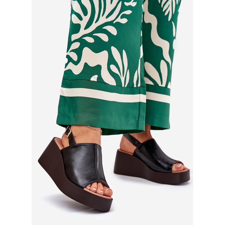 Jezzi Kvinnors sandaler med ekläder på plattformen och svarta kilar 1