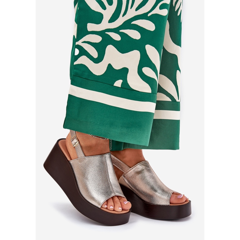 Jezzi Kvinnors sandaler med ekläder på plattformen och guldkilarna gyllene 1