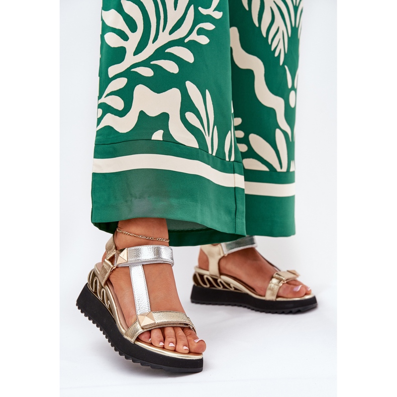 S.Barski Sandaler för kvinnor läder CR51-135 guld och silver gyllene 2