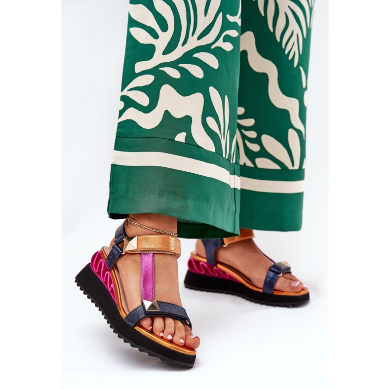 S.Barski Kvinnors lädersandaler CR51-135 Navy blå 2