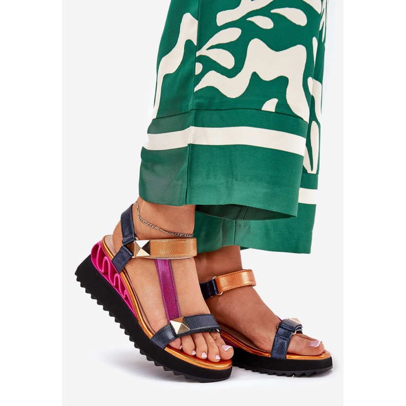 S.Barski Kvinnors lädersandaler CR51-135 Navy blå 1