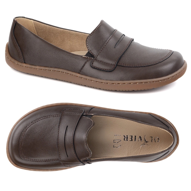 Olivier Barfota kvinnor minimalistiska läder loafers 1280 mörkbrun 2