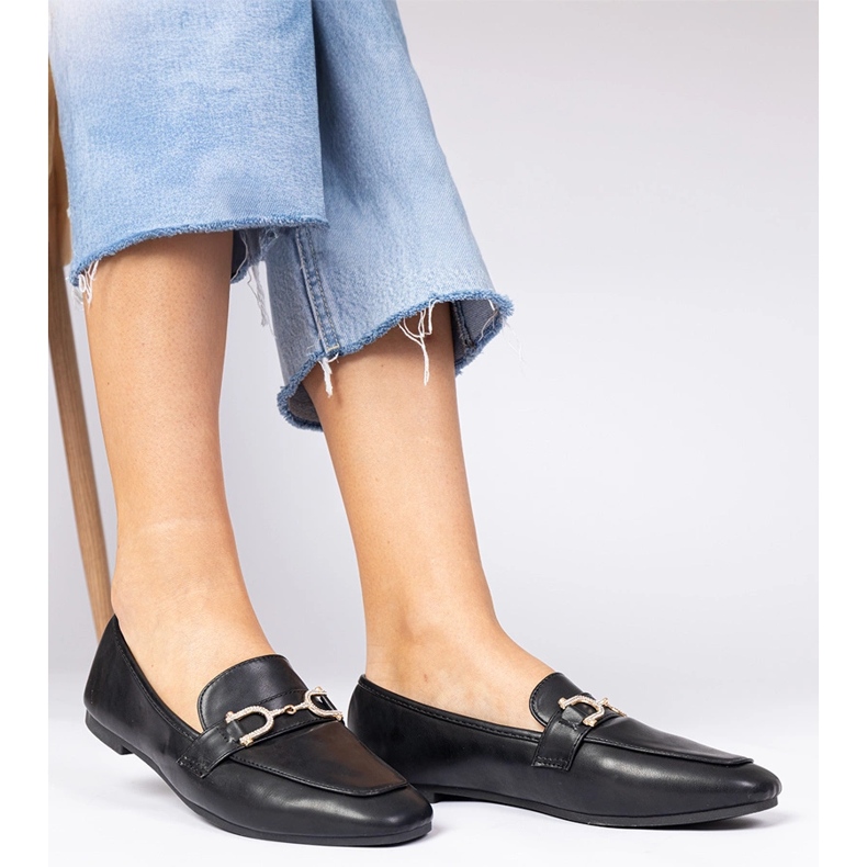 Svarta eleganta loafers med zirkoner 1