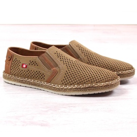 Rieker B5297-64 beige genombrutna läder slip-on skor för män 1