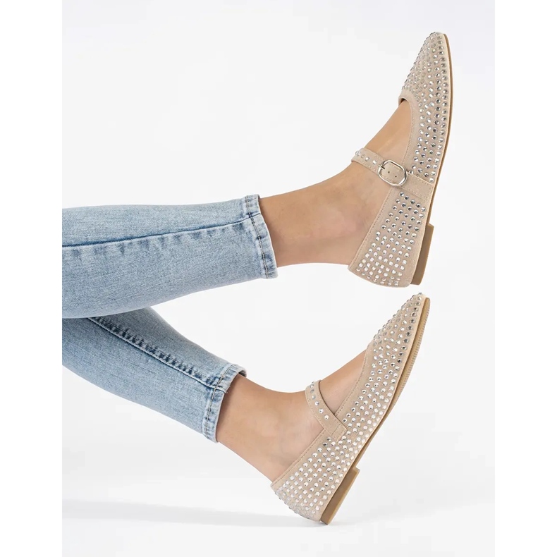 Beige ballerinaskor för kvinnor med zirkoner 1