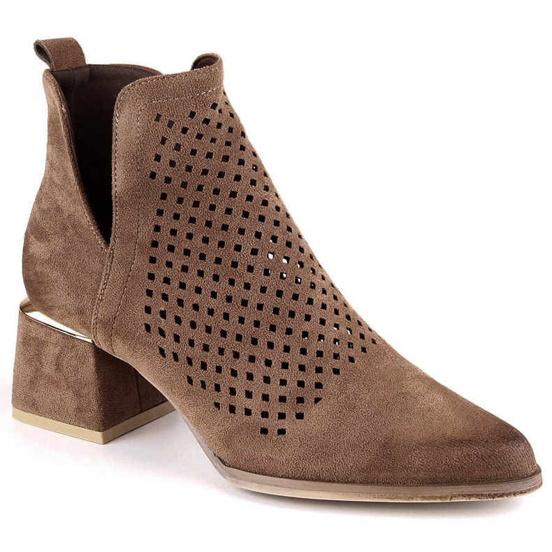 Mocka kvinnors genombrutna högklackade stövlar bruna Potocki SZ12356 1