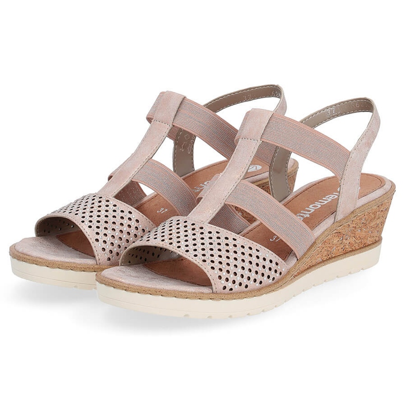 Bekväma damsandaler med wedge slip-on, roséguld Remonte R6265-31 gyllene 2