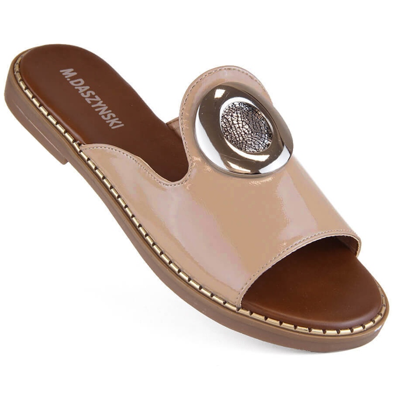 M. DASZYŃSKI Patenterade damtofflor med dekoration, beige M.Daszyński MR2266-5 1