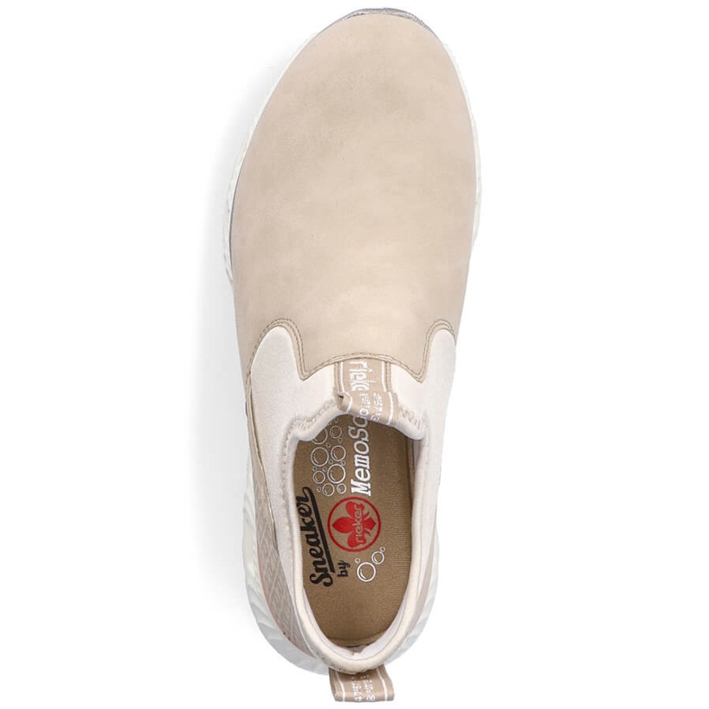Kvinnors bekväma, högtoppade, beiga slip-on skor Rieker M6053-62 beige 2