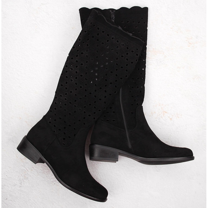 M. DASZYŃSKI Genombrutna stövlar i svart mocka M.Daszyński SA198-33 1