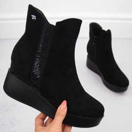 Isolerade kilstövlar för kvinnor med cubic zirconia, svarta T.Sokolski Z23-369 1