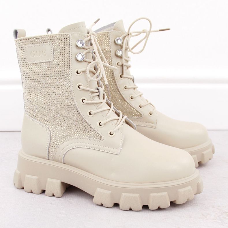 Ankelstövlar i läder med strass, beige Goe OO2N4108 2