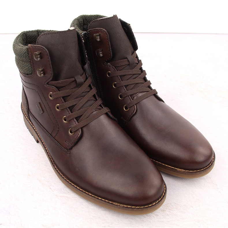 Vattentäta stövlar i läder, isolerade herrskor, brun Rieker F4544-25 2