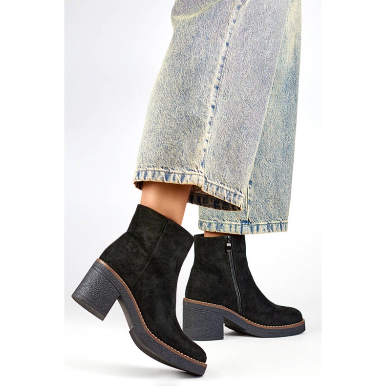 Klassiska högklackade stövlar i mocka för kvinnor, svarta 9613B 2