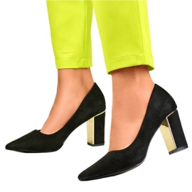 Spetsiga pumps för damer med hög dekorativ klack, svart mocka GD-DO112A-B 2