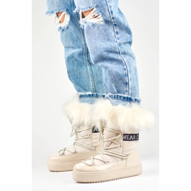 Snöskor för kvinnor med dekorativ päls, beige NB605BE 1