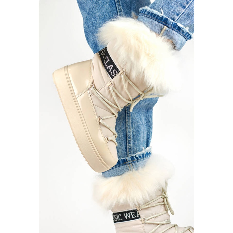 Snöskor för kvinnor med dekorativ päls, beige NB605BE 2