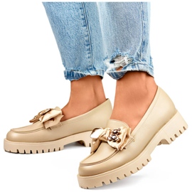 Loafers för kvinnor med rosett, mockasiner med nallebjörn, beige 2306BE 1
