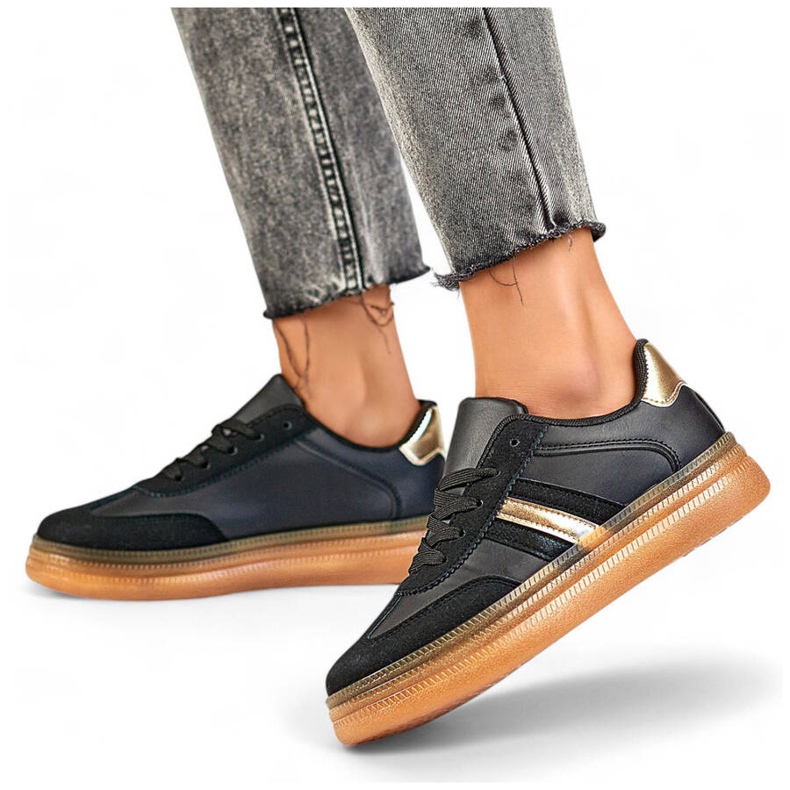 Damsportskor med tjock sula, svart A185B beige 1