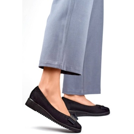 Damskor i mocka med kil och dekoration, svart GD-FL766A-B 2