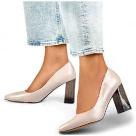 Spetsiga pumps för damer med hög dekorativ klack, beige GD-FL486A-L.BE 1