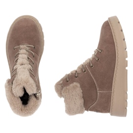 Kvinnors läderstövlar med päls på den bruna plattformen Rieker 70402-24 beige 10