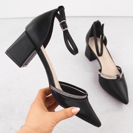 Svarta Sabatina spetsiga damsandaler med cubic zirconia 1